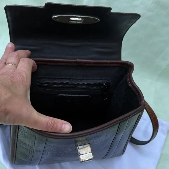 Vintage Black/Brown Brighton Leather Top-Handle Bag with Silver Hardware - Picture 12 of 16